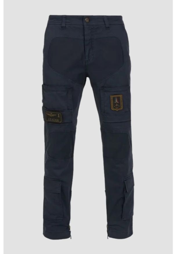 Aeronautica Militare - AERONAUTICA MILITARE Granatowe męskie bawełniane bojówki, Rozmiar 50. Okazja: na co dzień. Kolor: niebieski. Materiał: bawełna. Wzór: moro. Styl: casual, militarny