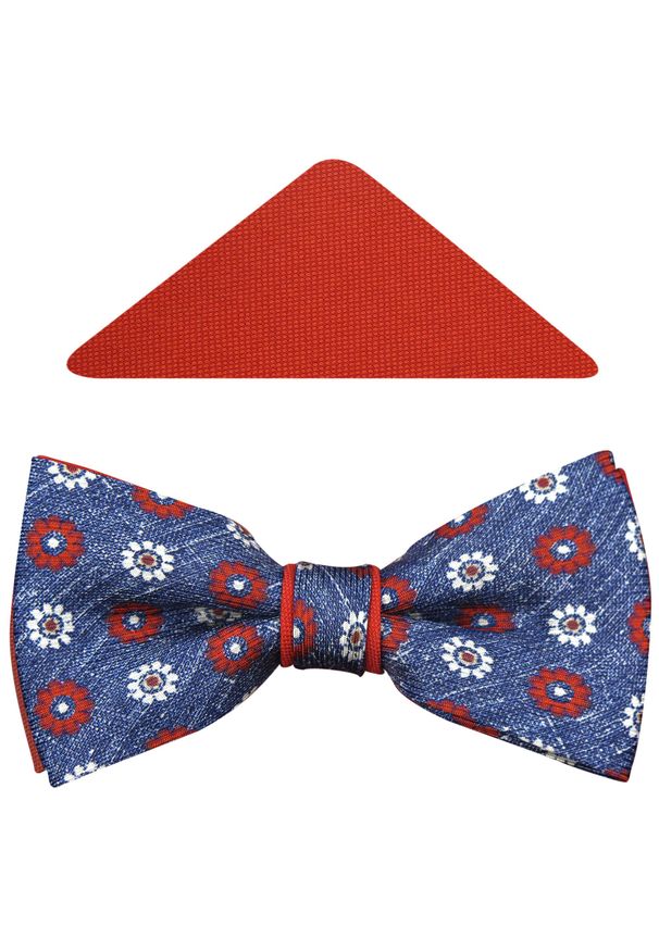 Modini - Szaro-czerwona bawełniana mucha w czerwone kwiaty A205. Kolor: szary, wielokolorowy, czerwony. Materiał: bawełna. Wzór: kwiaty. Styl: elegancki