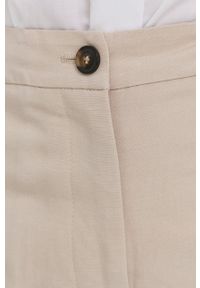 Trussardi Jeans - Trussardi spodnie lniane damskie kolor beżowy fason cygaretki high waist. Stan: podwyższony. Kolor: beżowy. Materiał: len