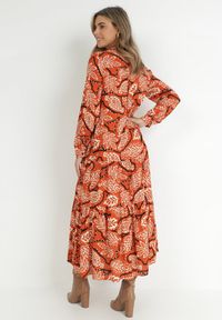 Born2be - Pomarańczowa Sukienka Koszulowa w Kwiaty Zari. Kolor: pomarańczowy. Materiał: tkanina. Wzór: kwiaty. Typ sukienki: koszulowe