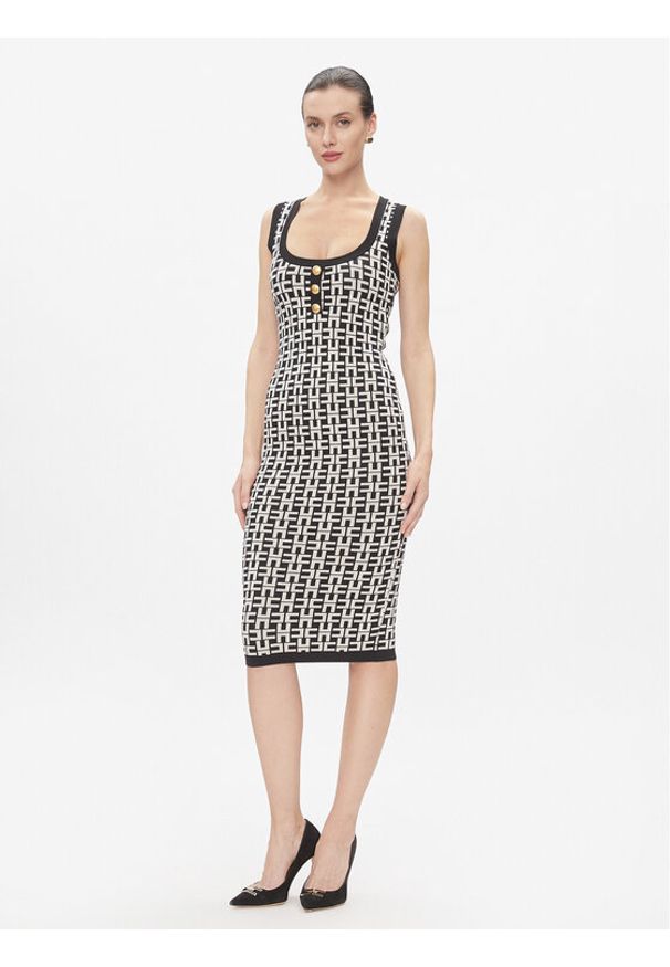 Elisabetta Franchi Sukienka dzianinowa AM-55Z-41E2-V460 Czarny Slim Fit. Kolor: czarny. Materiał: syntetyk, wiskoza