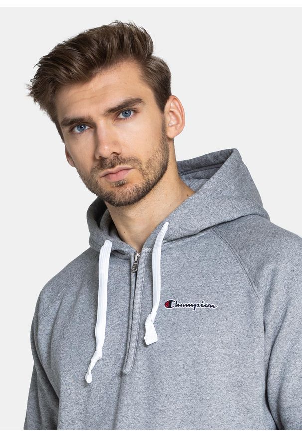 Bluza męska Champion Organic Cotton Blend Half Zip-Up Script Logo Hoodie (216483-EM525). Kolor: szary. Materiał: materiał. Styl: elegancki, sportowy