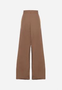 Renee - Jasnobrązowe Szerokie Spodnie High Waist z Bawełny z Dołączonym Ozdobnym Łańcuszkiem Romira. Stan: podwyższony. Kolor: brązowy. Materiał: bawełna. Styl: elegancki #5