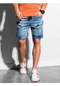 Ombre Clothing - Krótkie spodenki męskie jeansowe W220 - jasny jeans - L. Okazja: na co dzień. Materiał: jeans. Długość: krótkie. Sezon: wiosna, lato. Styl: casual #4