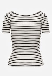 Renee - Biało-Granatowy Bawełniany T-shirt Koszulka w Paski z Krótkim Rękawem Fralea. Okazja: na co dzień. Kolor: biały. Materiał: bawełna. Długość rękawa: krótki rękaw. Długość: krótkie. Wzór: paski. Styl: casual, elegancki #7
