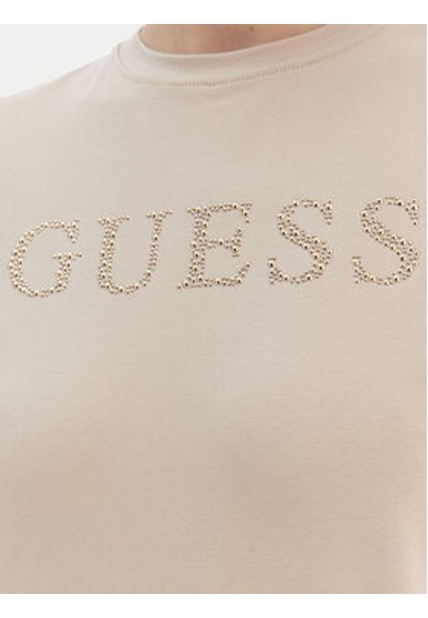 Guess T-Shirt V6RI20 J1314 Beżowy Regular Fit. Kolor: beżowy. Materiał: bawełna