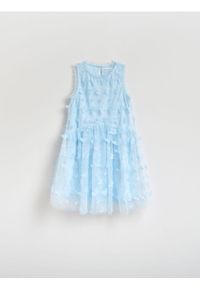 Reserved - Tiulowa sukienka z aplikacją - jasnoniebieski. Kolor: niebieski. Materiał: tiul. Wzór: aplikacja #1