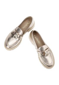 CheBello - Złote Mokasyny Chebello Stylowe Obuwie Damskie. Kolor: złoty. Materiał: materiał. Wzór: aplikacja. Styl: elegancki #5