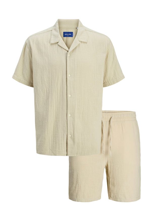 Jack & Jones - Jack&Jones Komplet koszula i szorty materiałowe Easter 12281255 Beżowy Relaxed Fit. Kolor: beżowy. Materiał: bawełna