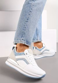 Renee - Biało-Niebieskie Sneakersy z Ekoskóry z Brokatowymi Wstawkami i Sznurowaniem Jelise. Kolor: biały #3
