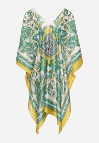 Born2be - Żółte Lekkie Ponczo Narzutka z Jedwabiu i Wiskozy w Ornamentalny Wzór Azendia. Okazja: na co dzień, na spacer, na plażę. Typ kołnierza: dekolt w kształcie V. Kolor: żółty. Materiał: jedwab, wiskoza. Wzór: aplikacja. Sezon: lato. Styl: klasyczny, casual #7