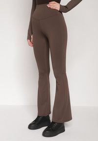 Born2be - Brązowe Elastyczne Spodnie z Gumką w Talii i Wysokim Stanem Brinamla. Stan: podwyższony. Kolor: brązowy. Długość: długie. Styl: elegancki #7
