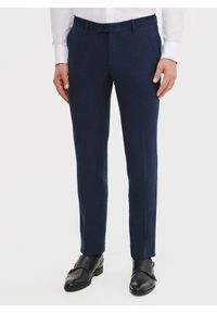 Pako Lorente - PAKO LORENTE - Granatowe spodnie ganiturowe z lnem. Kolor: niebieski. Materiał: len. Wzór: gładki. Sezon: wiosna, lato