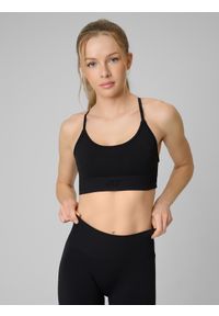 4f - 4F Biustonosz treningowy bezszwowy z niskim wsparciem damski - czarny M/L. Kolor: czarny. Materiał: skóra. Rodzaj stanika: wyciągane miseczki. Sport: fitness, joga i pilates #1