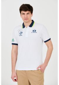 La Martina - LA MARTINA Białe męskie polo z dużym logo, Rozmiar M. Typ kołnierza: polo. Kolor: biały #1