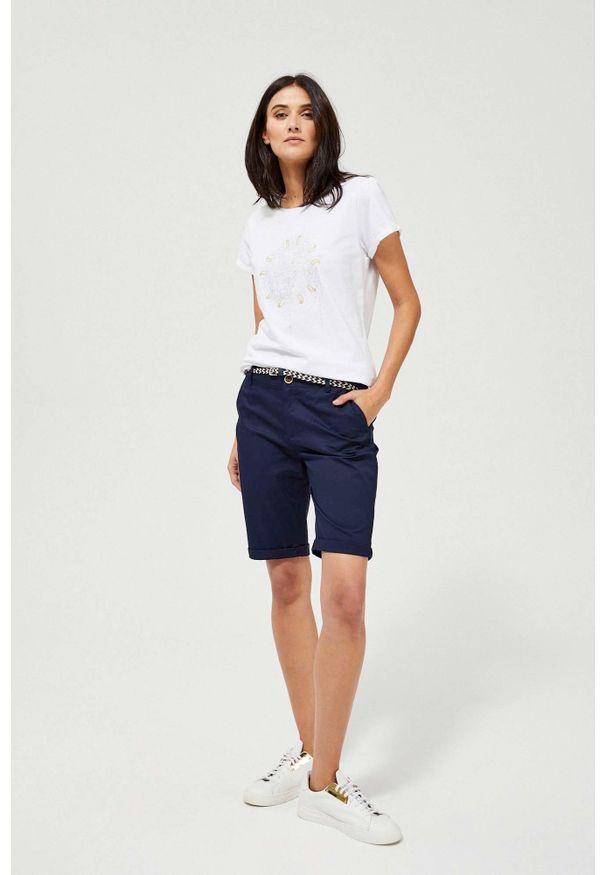 MOODO - Szorty z paskiem. Materiał: elastan, bawełna, jeans. Wzór: gładki