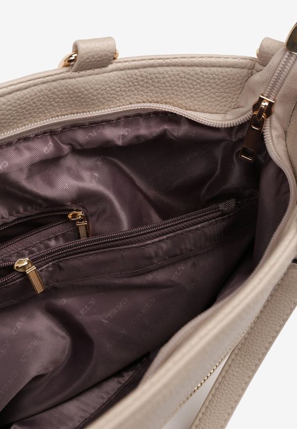 Renee - Ciemnobeżowa Torebka Typu Shopper z Ozdobnymi Rączkami i Paskiem na Ramię Idaloriela. Kolor: beżowy. Styl: elegancki, casual. Rodzaj torebki: na ramię