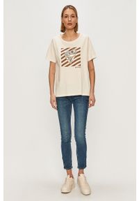 Mos Mosh - T-shirt. Kolor: beżowy. Materiał: bawełna. Wzór: nadruk #4