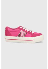 Desigual buty kolor różowy. Nosek buta: okrągły. Zapięcie: sznurówki. Kolor: różowy. Materiał: guma. Obcas: na platformie