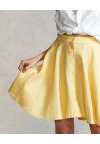 Ralph Lauren - RALPH LAUREN - Lniana spódnica zapinana na guziki. Kolor: żółty. Materiał: len