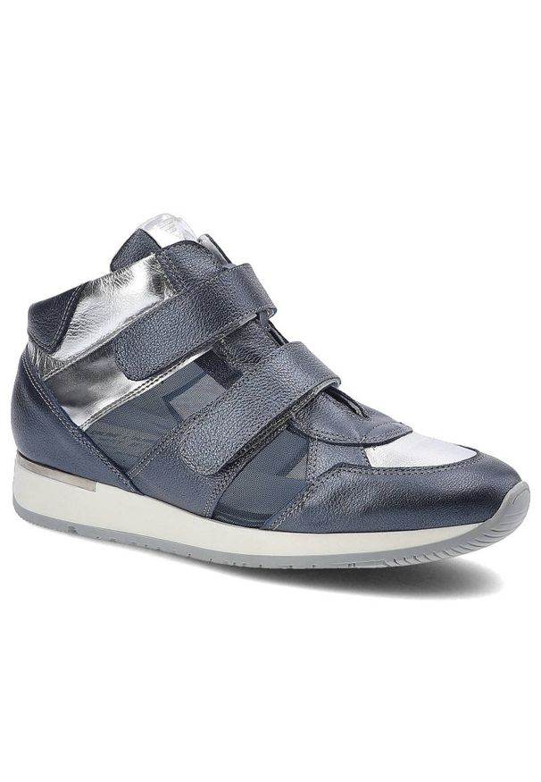 Granatowe Sneakersy Karino Damskie Buty Na Rzepy. Okazja: do pracy, na uczelnię. Zapięcie: rzepy. Kolor: niebieski. Materiał: skóra. Szerokość cholewki: normalna. Wzór: aplikacja. Obcas: na koturnie