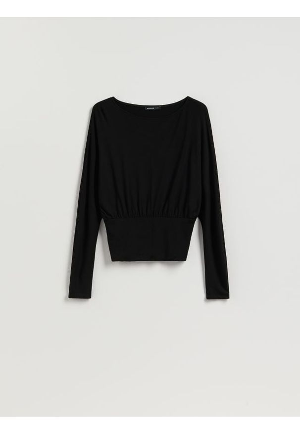 Reserved - Longsleeve z wiskozą - czarny. Kolor: czarny. Materiał: wiskoza. Długość rękawa: długi rękaw