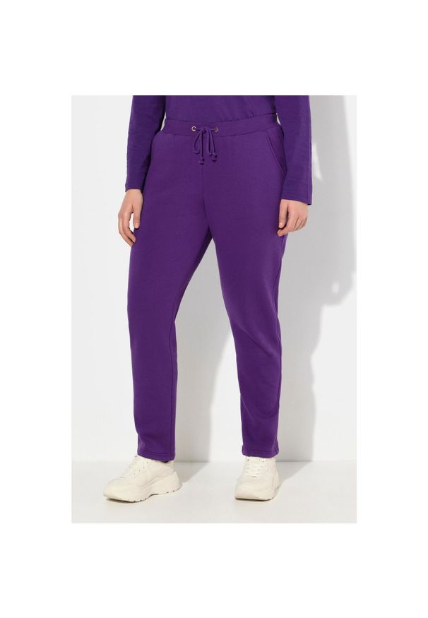 ULLA POPKEN - Damskie Spodnie dresowe miękki materiał wewnętrzny elastyczna gumka w pasie. Kolekcja: plus size. Kolor: fioletowy. Materiał: bawełna, elastan, materiał