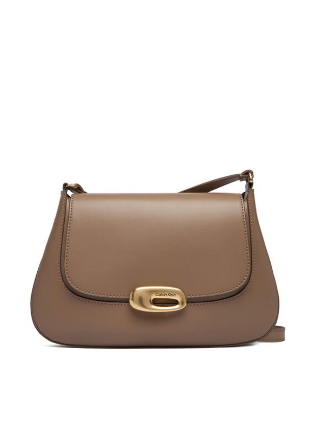 Calvin Klein Torebka Hardware Flap Meidum Crossbody LV04F3401G Beżowy. Kolor: beżowy. Materiał: skórzane