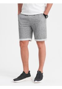 Ombre Clothing - Spodenki męskie z tkaniny melanżowej LOOSE FIT - szare V6. Kolor: niebieski. Materiał: tkanina. Wzór: melanż