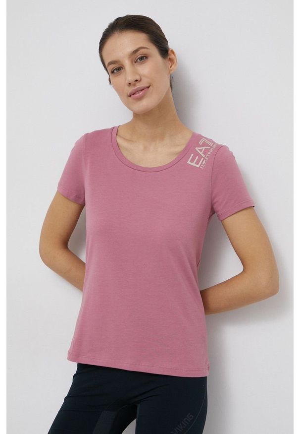 EA7 Emporio Armani - T-shirt 3LTT06.TJCRZ. Okazja: na co dzień. Kolor: różowy. Materiał: dzianina. Wzór: nadruk. Styl: casual