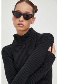 Hollister Co. sweter damski kolor czarny lekki z golfem. Typ kołnierza: golf. Kolor: czarny. Materiał: dzianina, prążkowany. Długość rękawa: długi rękaw. Długość: długie #3