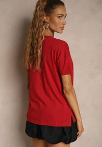 Renee - Bordowy Bawełniany T-shirt o Kroju Oversize Zilona. Okazja: na co dzień. Kolor: czerwony. Materiał: bawełna. Styl: sportowy, klasyczny, casual #3