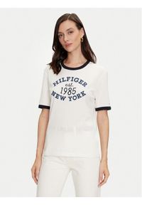 TOMMY HILFIGER - Tommy Hilfiger T-Shirt Varsity Ringer WW0WW42585 Biały Regular Fit. Kolor: biały. Materiał: wiskoza, bawełna