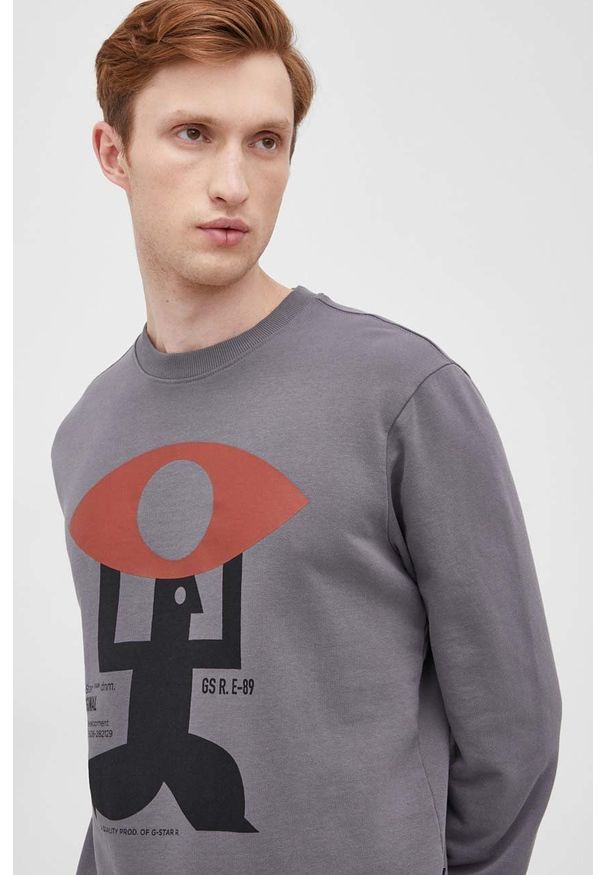 G-Star RAW - G-Star Raw bluza bawełniana męska kolor szary z nadrukiem. Okazja: na co dzień. Kolor: szary. Materiał: bawełna. Wzór: nadruk. Styl: casual