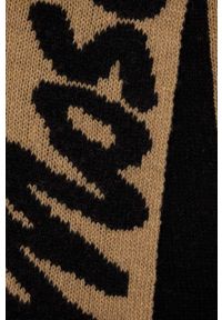 MOSCHINO - Moschino szalik wełniany kolor beżowy wzorzysty. Kolor: beżowy. Materiał: wełna #2