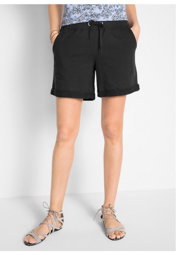 bonprix - Szorty dresowe z czystej bawełny. Kolor: czarny. Materiał: bawełna, dresówka