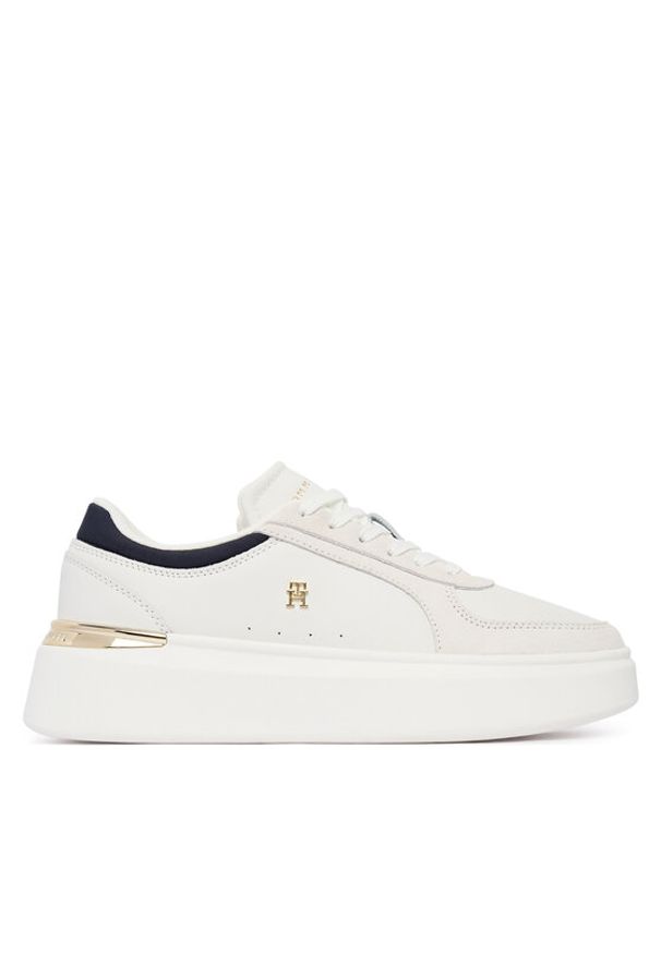 TOMMY HILFIGER - Tommy Hilfiger Sneakersy Th Satin Platform Sneaker FW0FW09307 Écru. Kolor: kremowy. Materiał: skóra. Obcas: na platformie