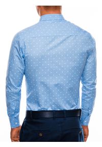 Ombre Clothing - Koszula męska elegancka z długim rękawem K463 - błękitna - XXL. Okazja: do pracy, na spotkanie biznesowe. Kolor: niebieski. Materiał: poliester, bawełna. Długość rękawa: długi rękaw. Długość: długie. Styl: elegancki