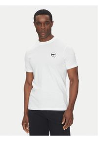 Karl Lagerfeld - KARL LAGERFELD T-Shirt 755710 500224 Biały Regular Fit. Typ kołnierza: dekolt w karo. Kolor: biały. Materiał: bawełna