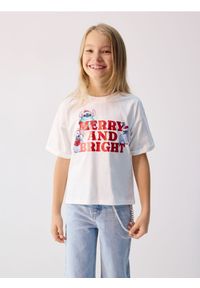 Reserved - Świąteczny t-shirt Lilo i Stitch - złamana biel. Materiał: bawełna. Styl: wizytowy #1