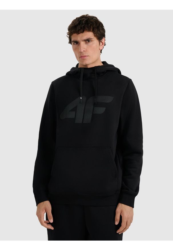 4f - 4F Bluza dresowa nierozpinana z kapturem męska - czarna L. Okazja: na co dzień. Typ kołnierza: kaptur. Kolor: czarny. Materiał: dresówka. Styl: casual