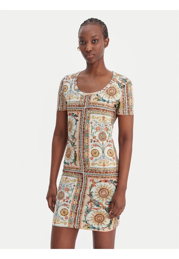 Just Cavalli Sukienka codzienna 80PAOE02 CJ112 Beżowy Slim Fit. Okazja: na co dzień. Kolor: beżowy. Materiał: bawełna. Typ sukienki: proste. Styl: casual