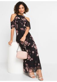 bonprix - Długa sukienka z siateczki. Kolor: czarny. Materiał: materiał. Wzór: nadruk. Długość: maxi #3