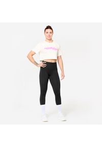 DOMYOS - Koszulka fitness damska Domyos crop top. Kolor: biały. Materiał: materiał, elastan, bawełna. Sport: fitness