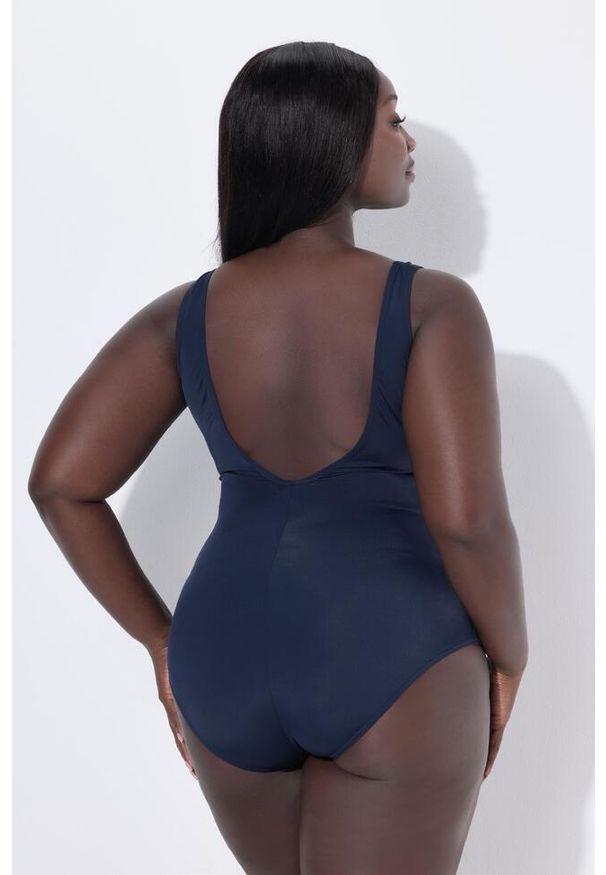 ULLA POPKEN - Damskie Strój kąpielowy bardzo miękka podszewka marszczenie z boku. Kolekcja: plus size. Kolor: niebieski. Materiał: poliester, materiał, elastan