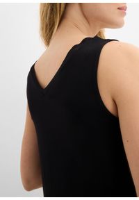 bonprix - Długi top z mieszanki wiskozy. Typ kołnierza: dekolt w serek. Kolor: czarny. Materiał: wiskoza. Długość: długie. Wzór: nadruk, aplikacja #3