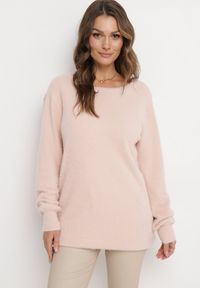 Born2be - Jasnoróżowa Dzianinowa Tunika Sukienka Mini z Kaszmirem i Ozdobnym Wycięciem Cenamia. Kolor: różowy. Materiał: dzianina, kaszmir. Wzór: aplikacja, koronka. Sezon: jesień, zima #3
