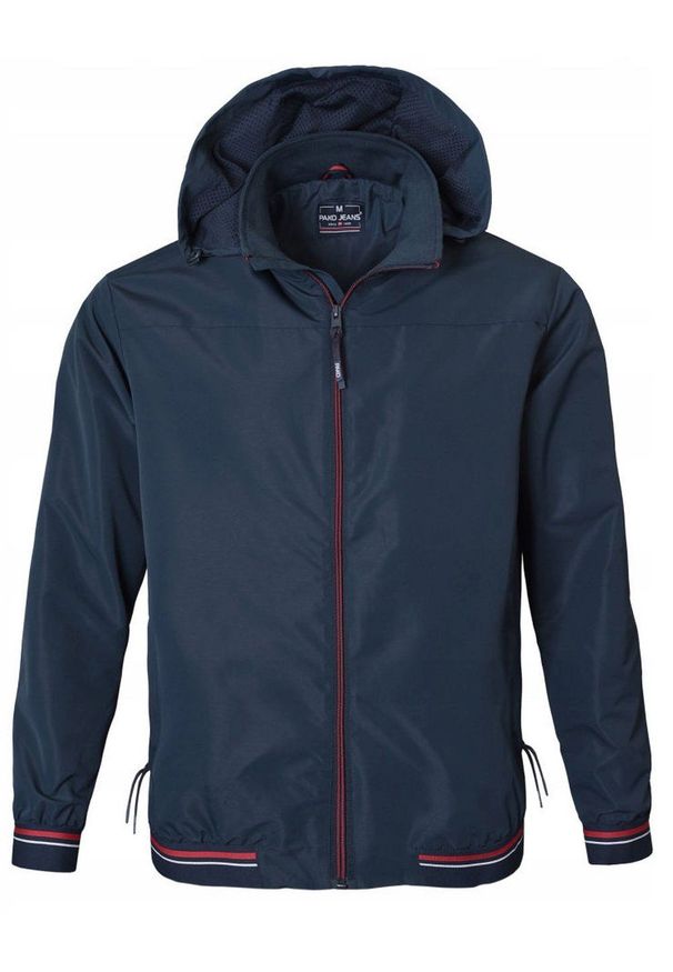 Granatowa Wiatrówka Męska z Odpinanym Kapturem - Pako Jeans. Kolor: niebieski. Materiał: poliester. Sezon: wiosna, jesień