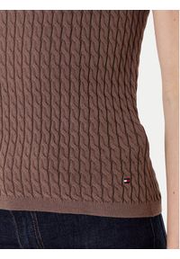TOMMY HILFIGER - Tommy Hilfiger Top WW0WW45706 Brązowy Slim Fit. Kolor: brązowy. Materiał: bawełna #5
