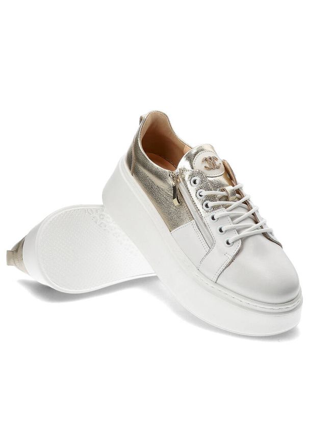 DAMISS - Białe Sneakersy Damiss Damskie Obuwie Ze Skóry Naturalnej. Kolor: biały. Materiał: skóra